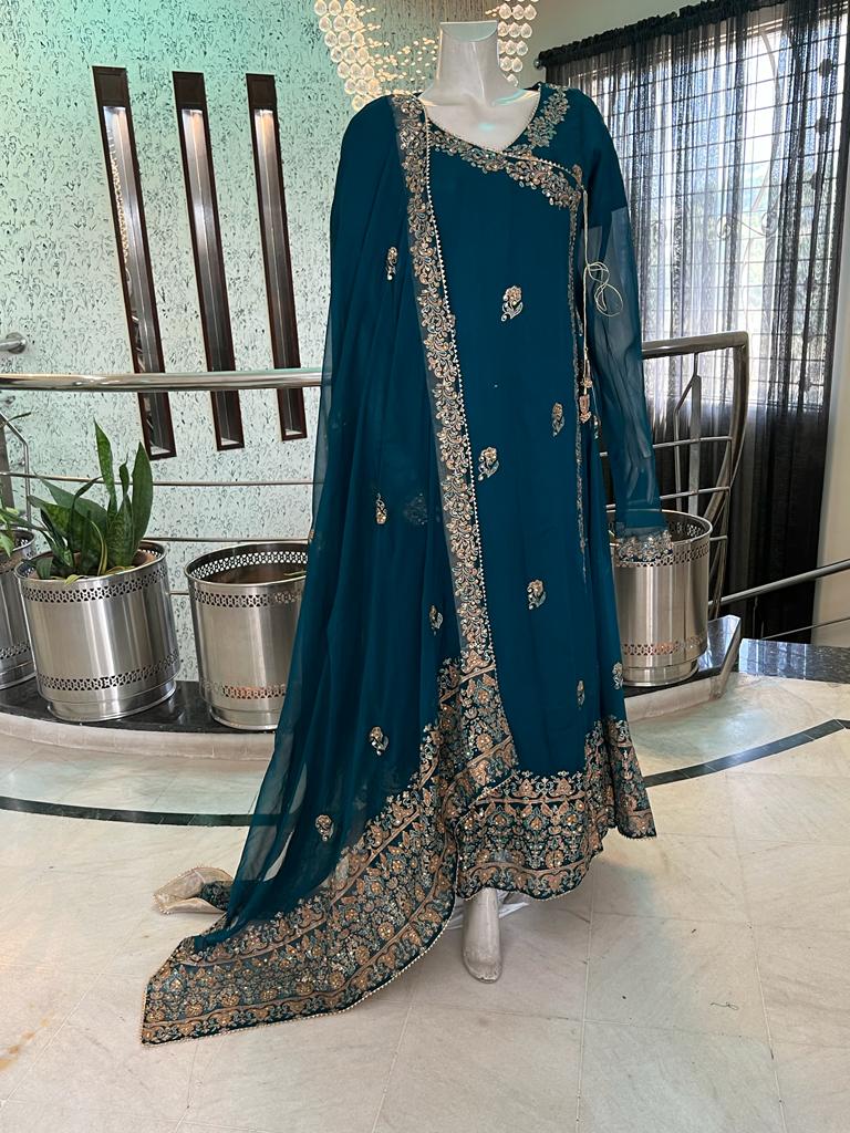 Chiffon Block Printed Angrakha With Embellishments