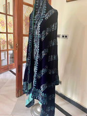 Block Printed Velvet Shawl With Embellishments