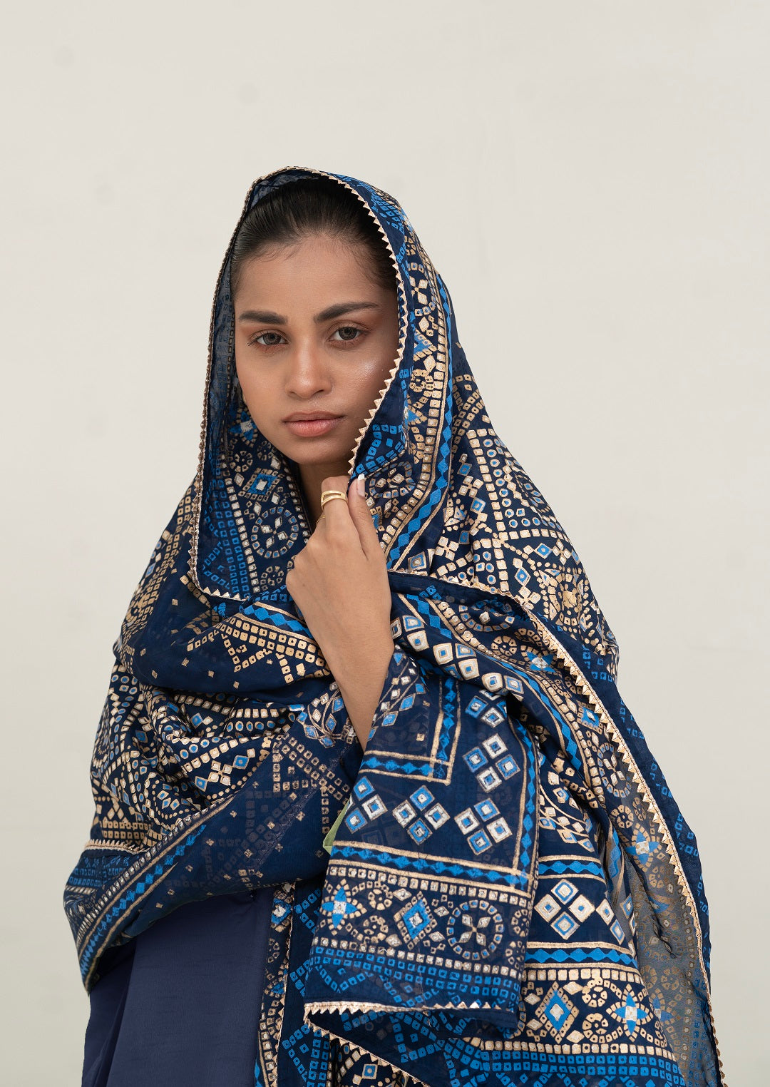 Block Painted Silk Dupatta