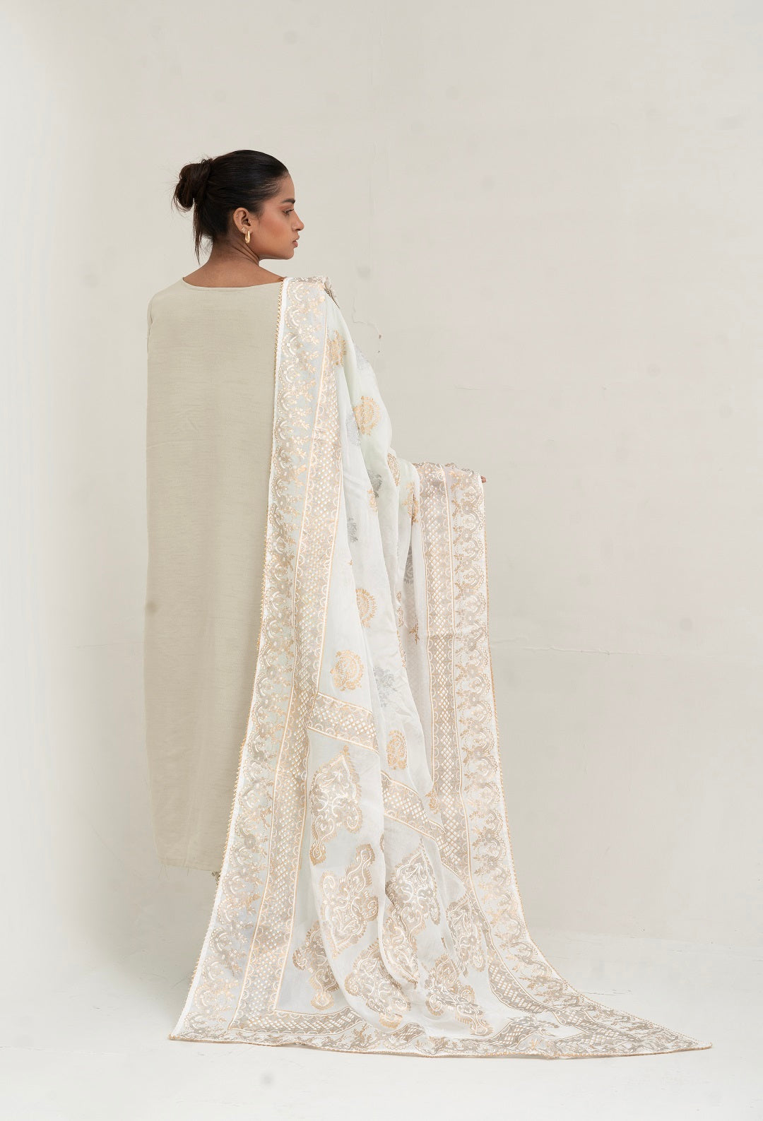 Block Painted Silk Dupatta