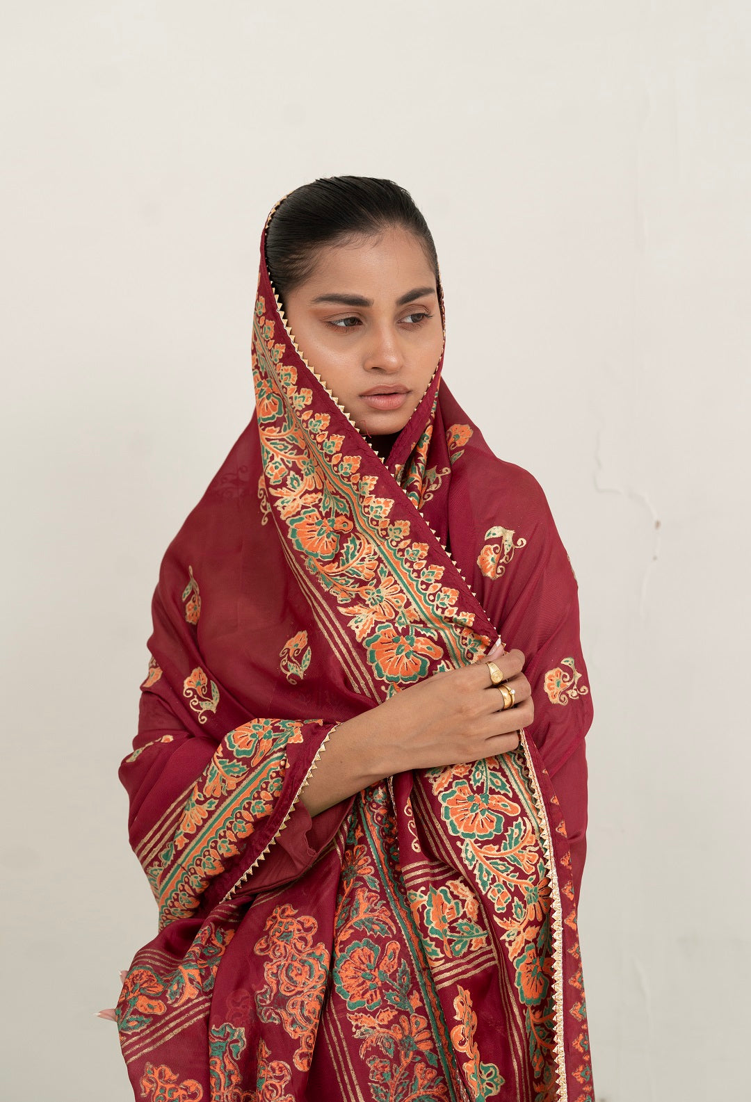 Block Painted Silk Dupatta