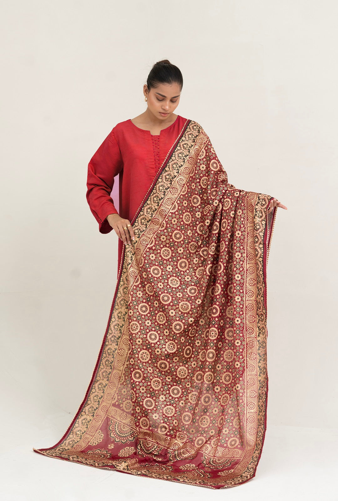 Block Printed Silk Dupatta