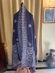 Block Printed Velvet Shawl With Embellishments