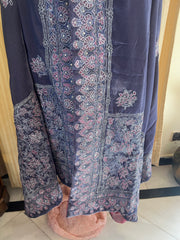 Block Printed Velvet Shawl With Embellishments